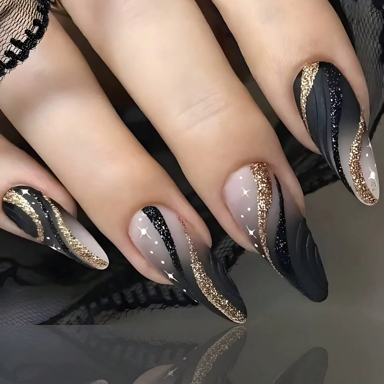 ARTAUG 24 pièces élèvent votre Style avec une presse noire d'amande moyenne sur les ongles