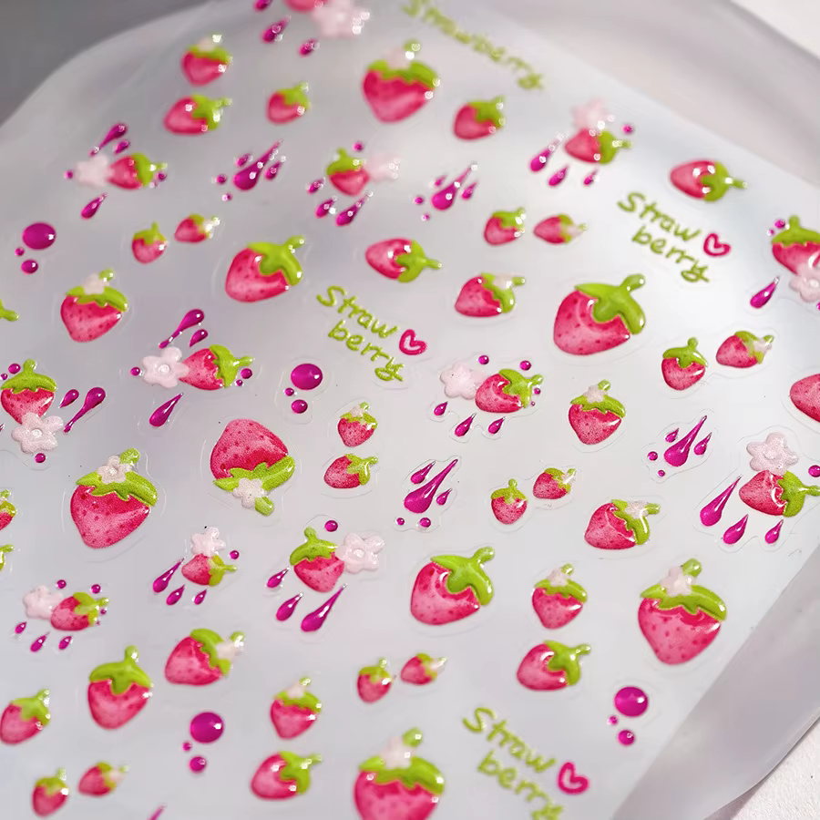 Autocollant 5D pour Nail Art, gelée de tomate, nœud papillon romantique, étoile scintillante, amusant, thème de fruits, décoration auto-adhésive, décalcomanie de manucure, DIY bricolage