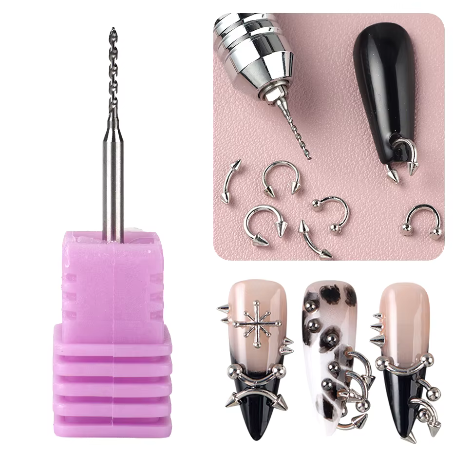 Foret à ongles foret pour bijoux anneau ouvert Nail Art décoratif Piercing acier au tungstène tête de meulage outil de poinçonnage de trous précis
