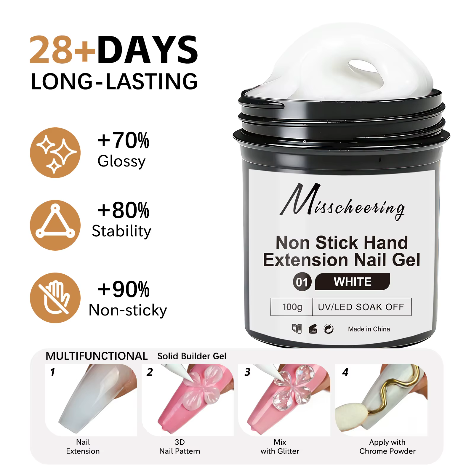 Gel d'extension d'ongles dur rose clair/blanc laiteux