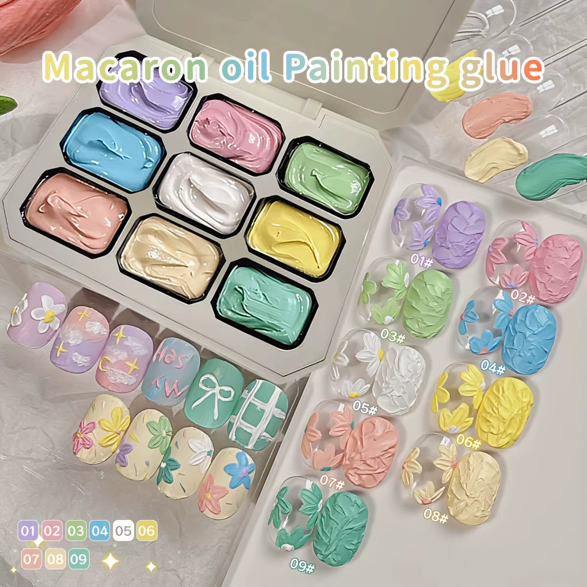 Ensemble complet de Gel de peinture à l'huile Macaron à 9 grilles