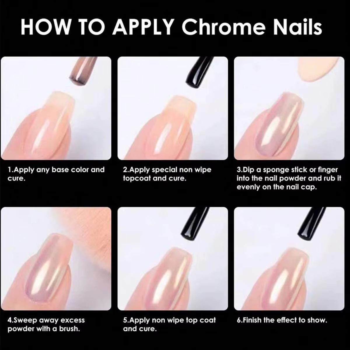 Poudre à ongles chromée pour Nail Art