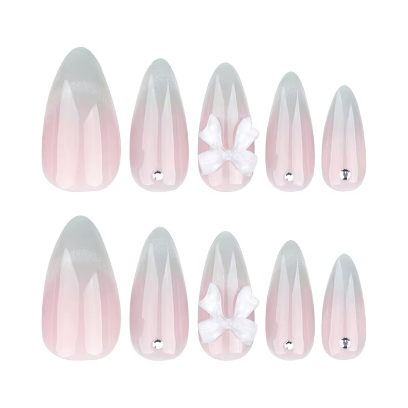 24 pièces doux oeil de chat français presse sur ongles diamant pointu tridimensionnel nœud papillon portable