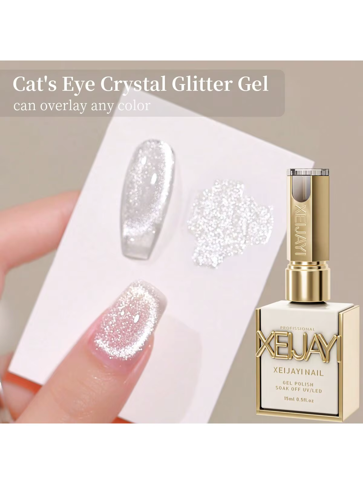 Vernis gel universel pour les yeux de chat argenté de 15 ml. Paillettes
