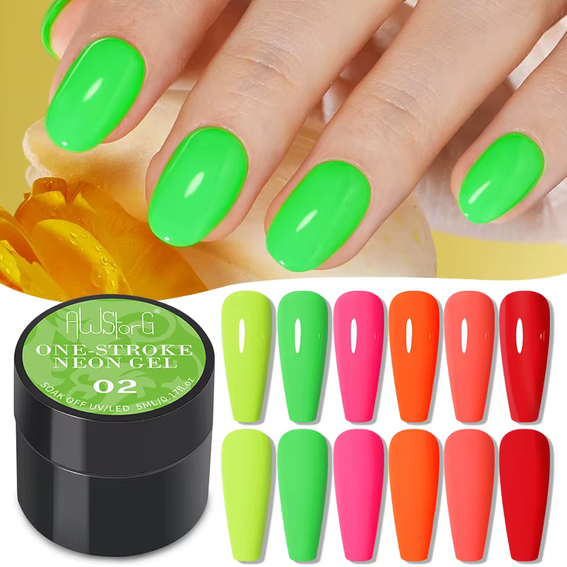 AWStorG 5ml One Stroke Neon Gel Nail Polish Bright Blue Green Purple Red Yellow Orange Soak Off UV LED
