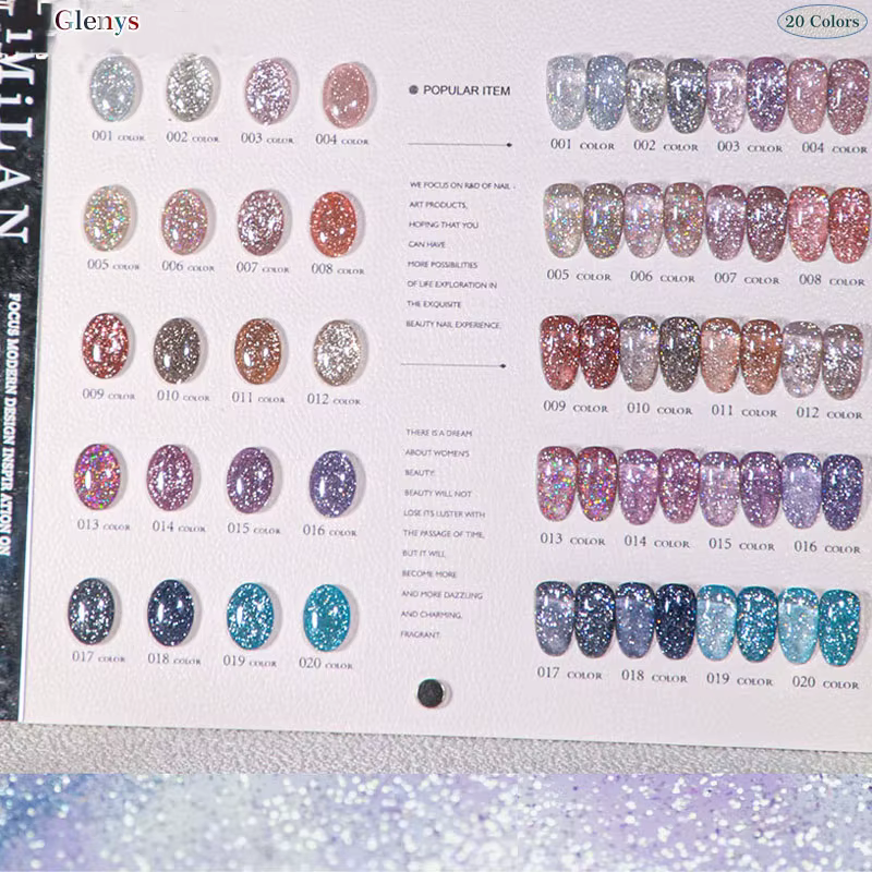 Glwnys 20 couleurs l vernis à ongles gel étoile populaire gel à immersion lumineuse carte de couleur UV LED salon de