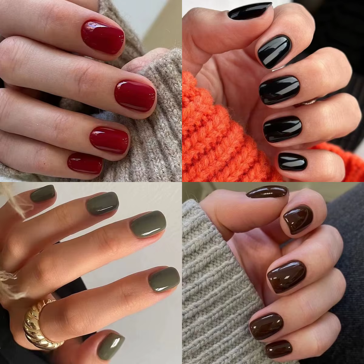 Classique Simple brillant couleur unie noir rouge bleu vert blanc court faux ongles Art