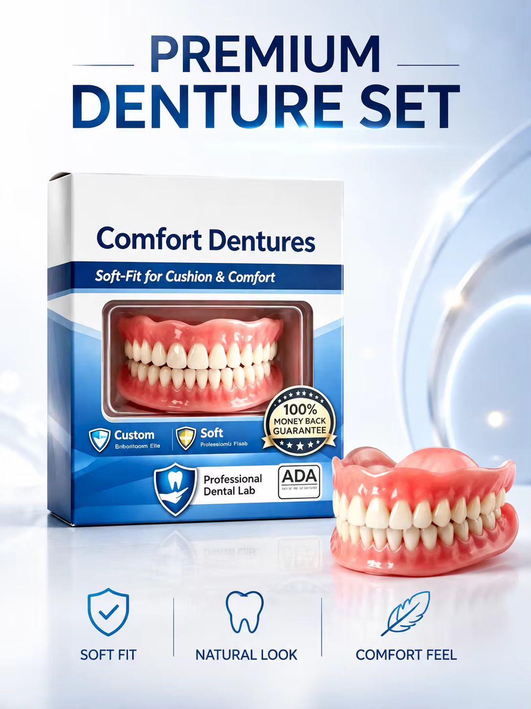 Prothèses dentaires, dents artificielles, pose instantanée, aspect naturel, ajustement confortable pour les dents manquantes chez les adultes, obtenez votre sourire.