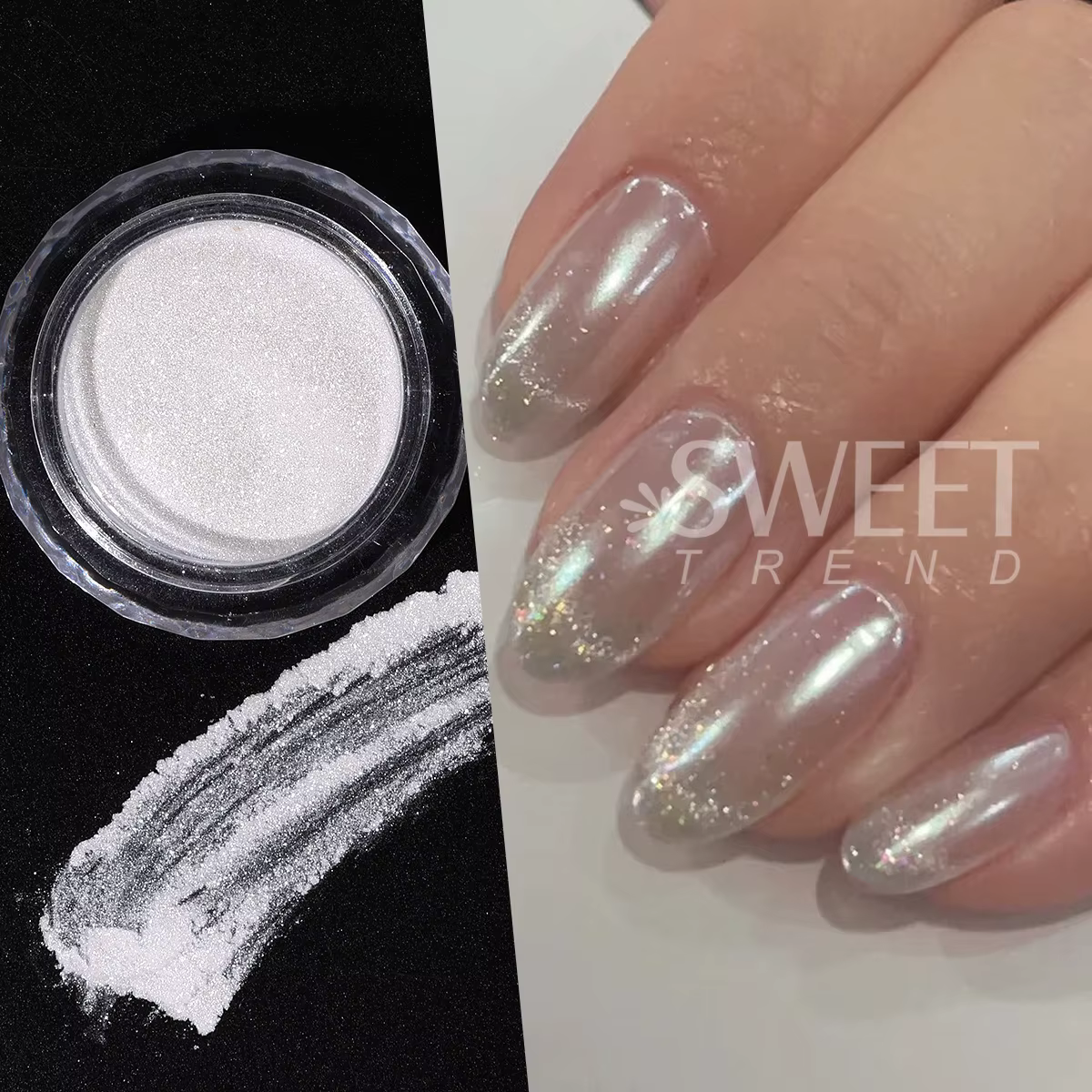 Poudre chromée pour ongles blancs brillants à l'eau