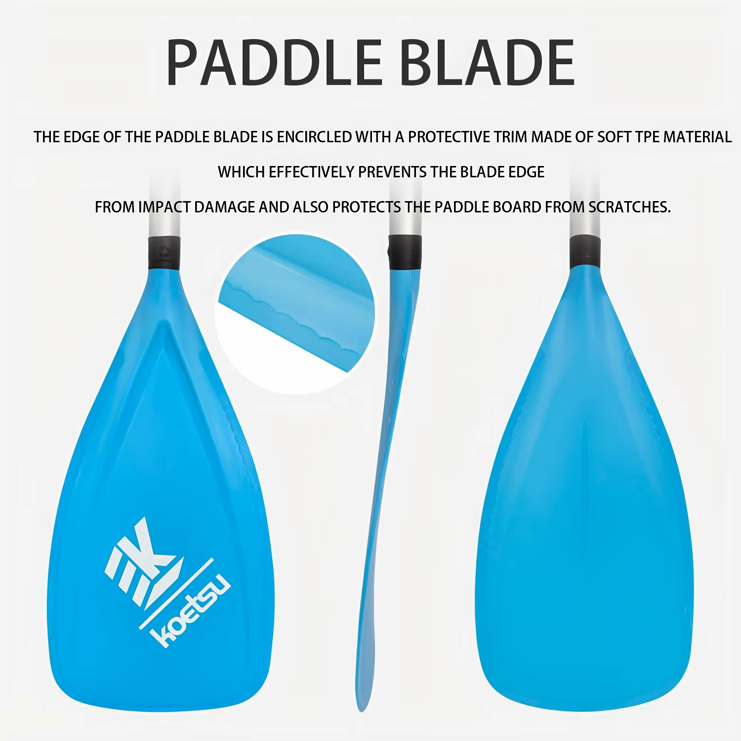 Pagaie en alliage d'aluminium KOETSU S14, design à lame courbée, protection des bords en TPE, durable, pagaie lisse pour SUP et kayak