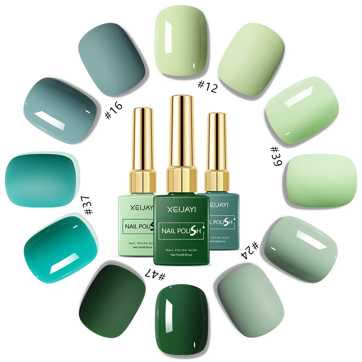Ensemble de vernis à ongles vert (1/6 pièces) : une collection sélectionnée de verts saisonniers pour un nail art