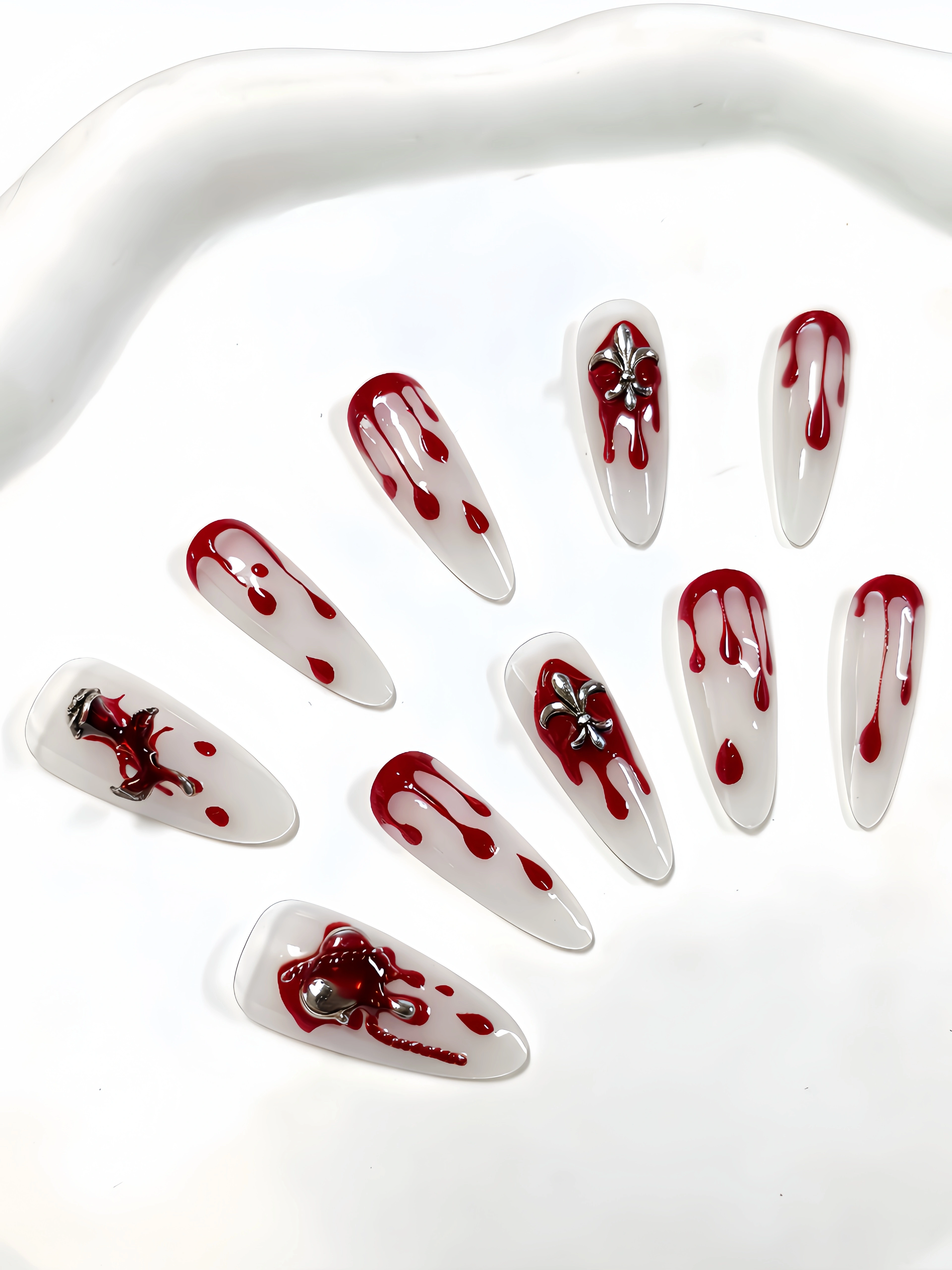 10 faux ongles longs en forme de goutte d'eau