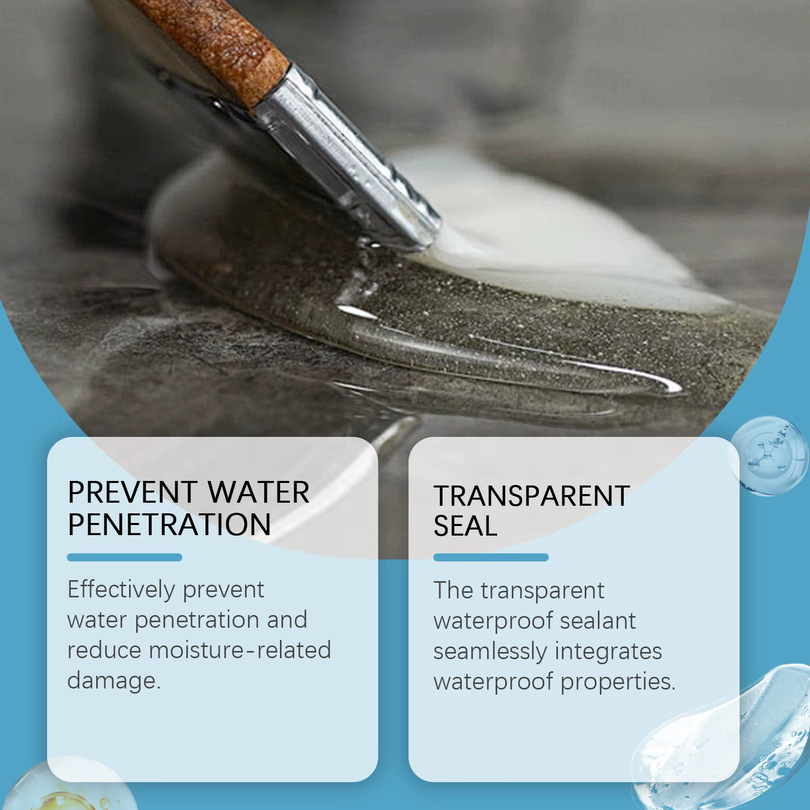 Scellant transparent imperméable utilisé pour la réparation des fuites de toiture, la réparation des carreaux de salle de bain, le bricolage, les murs en béton, séchage rapide, livré avec un pinceau