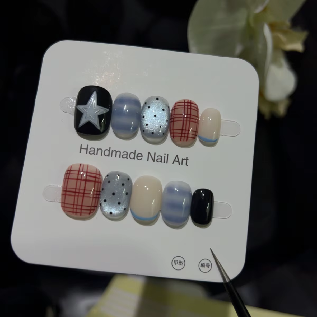10 pièces bleu Blush court carré rond fait à la main Pres sur les ongles doux coloré dégradé mignon français faux