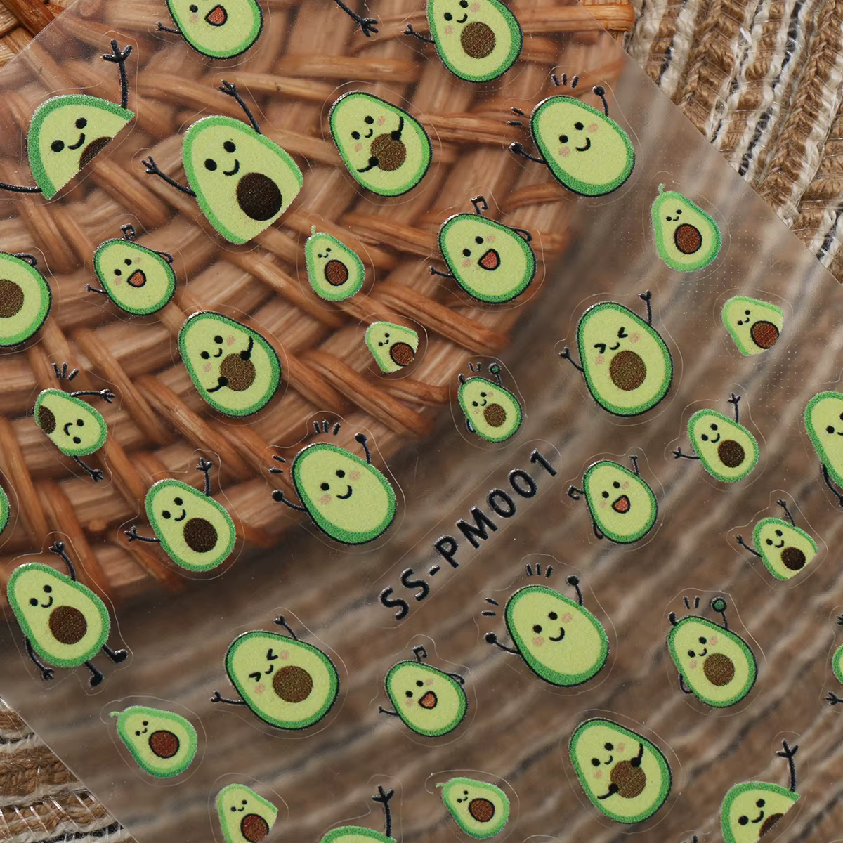 Autocollants pour ongles mignons en forme de grenouille de dessin animé et d'avocat