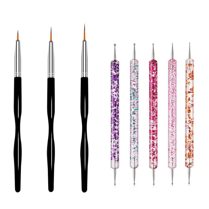 5/20 pièces Nail Art brosse conception pointe peinture dessin sculpture pointillage stylo FlatFan Liner acrylique Gel UV vernis manucure outils