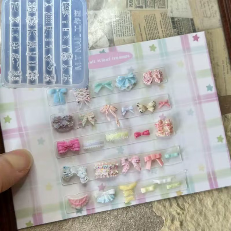 Adorable moule à ongles de dessin animé de canard en Silicone 3D avec Accent d'arc pour décor de manucure à faire soi-même