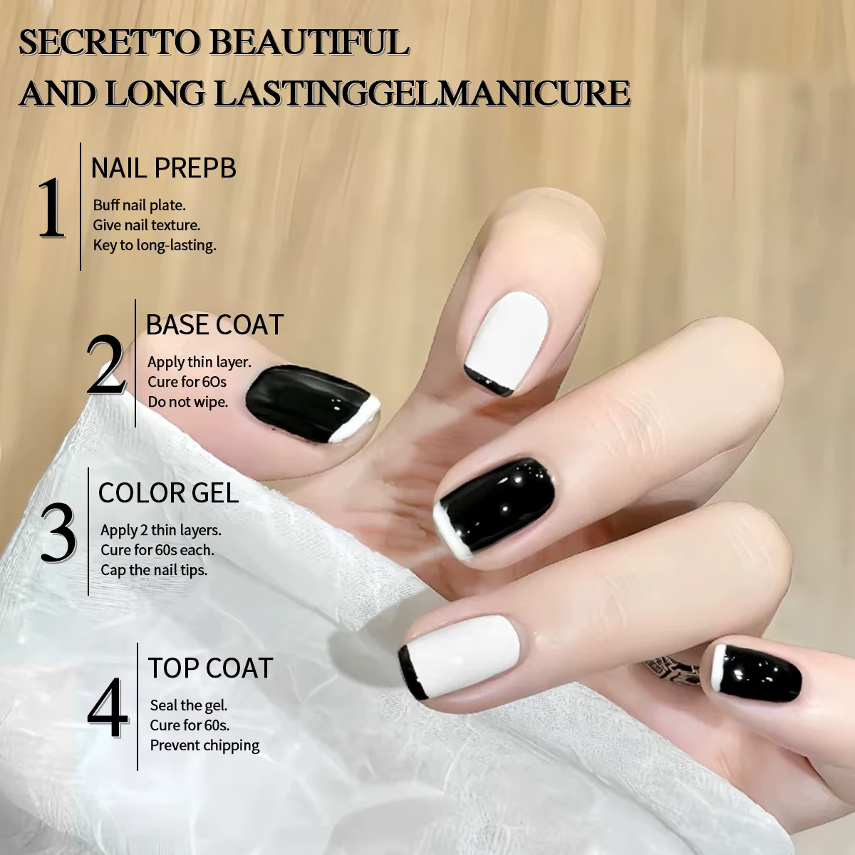 Visuatia 2/1 Vernis à ongles en gel noir et blanc - Revêtement UV brillant longue durée