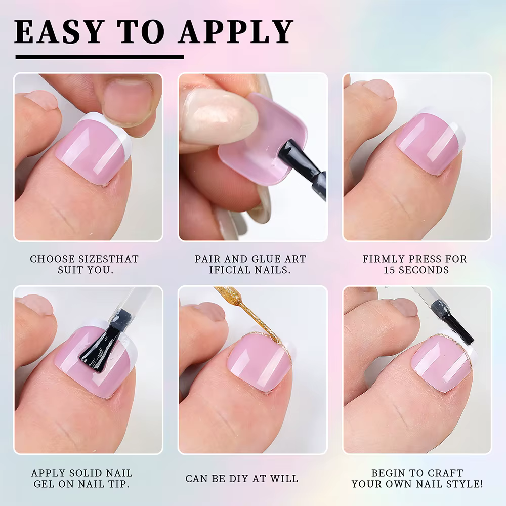 120 conseils/sac français nu rose presse sur les ongles des orteils couverture complète bord blanc conception acrylique