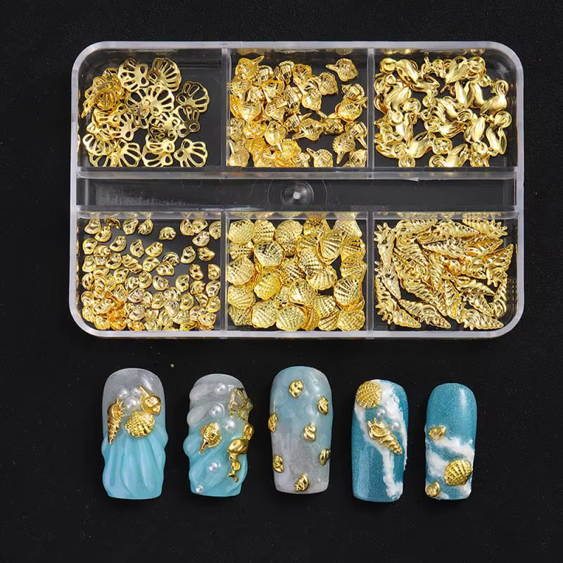 1 Boîte de Breloques 3D pour Ongles Thème Océan Estival