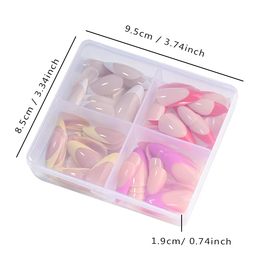 96 pièces/boîte mixte moyen amande français faux ongles blanc/rouge/rose/jaune