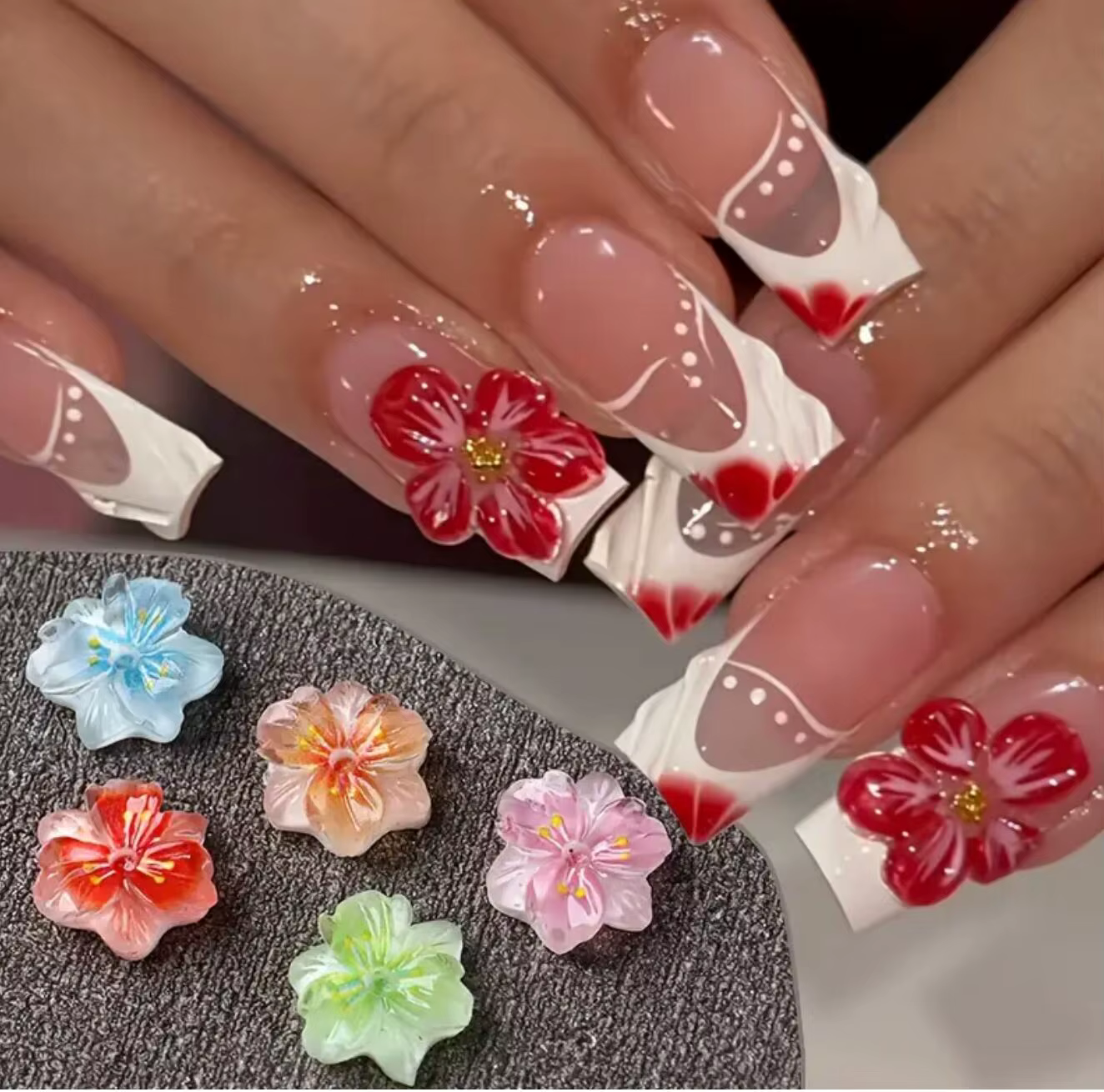 50 pièces/lot 3D mélange dégradé fleur cerisier fleurs ongles breloques coloré été doux Gel cerise Nail Art résine