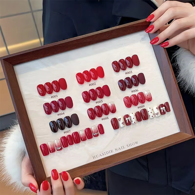 Ensemble de vernis à ongles solide collant rouge vin 9 couleurs-nouvelles tendances