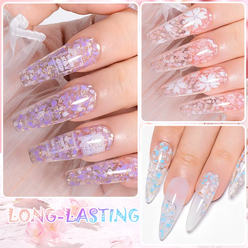 6/8 pièces paillettes fleurs de cerisier Gel vernis à ongles ensemble brillant couleur scintillante Semi Permanant