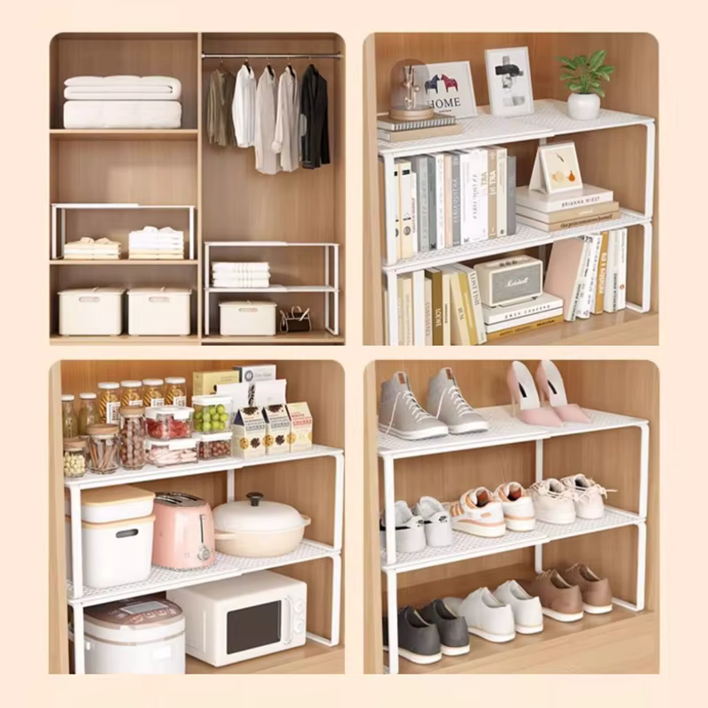 Organisateur d'étagère de placard télescopique, séparateur réglable rétractable et empilable pour garde-robe, armoire, placard, gain d'espace de rangement