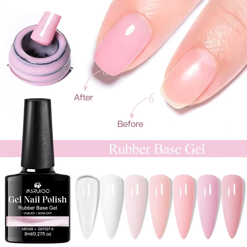 MSRUIOO Gel de base caoutchouc nude 8ml 2-en-1 semi-permanent pour nail art style français