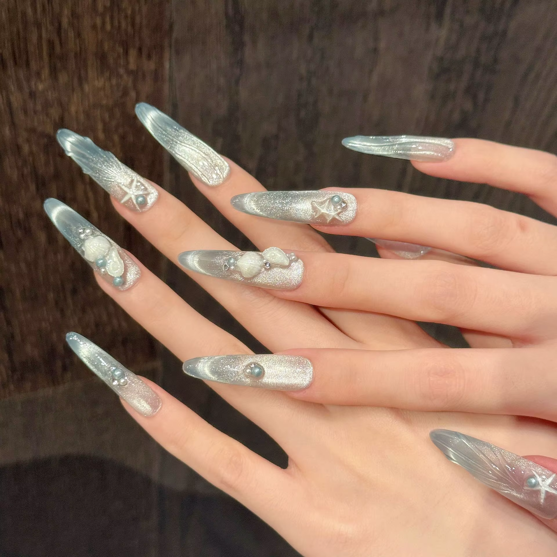 10 pièces romantique Style français fait à la main faux ongles 3D coquillages étoile de mer conçoit été plage presse