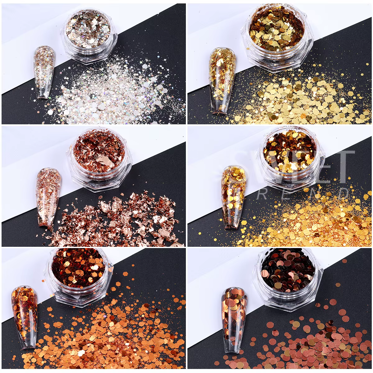 Magnifique ensemble de paillettes pour ongles marron