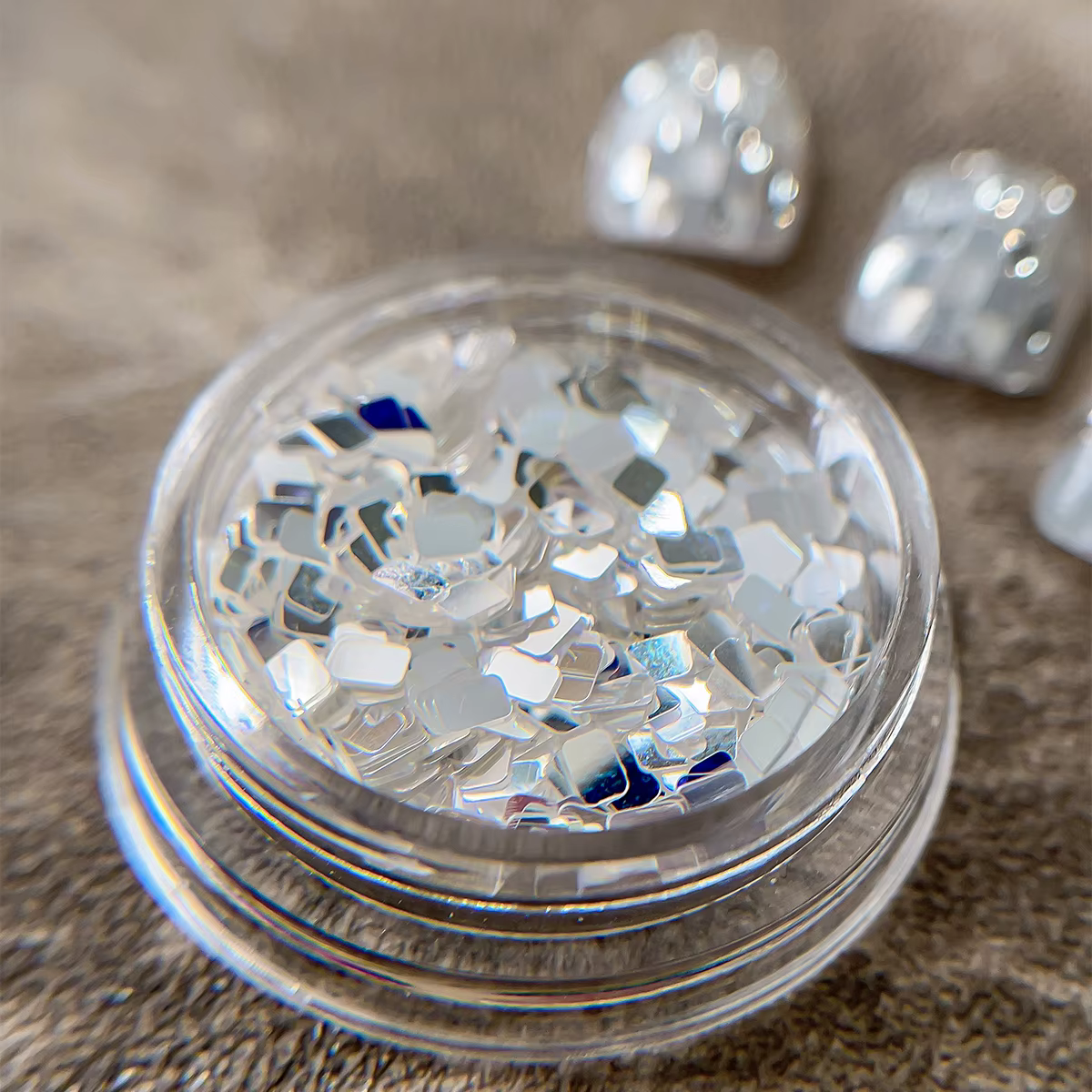 Accessoires pour Ongles à Paillettes Argentées Carrées en Boîte