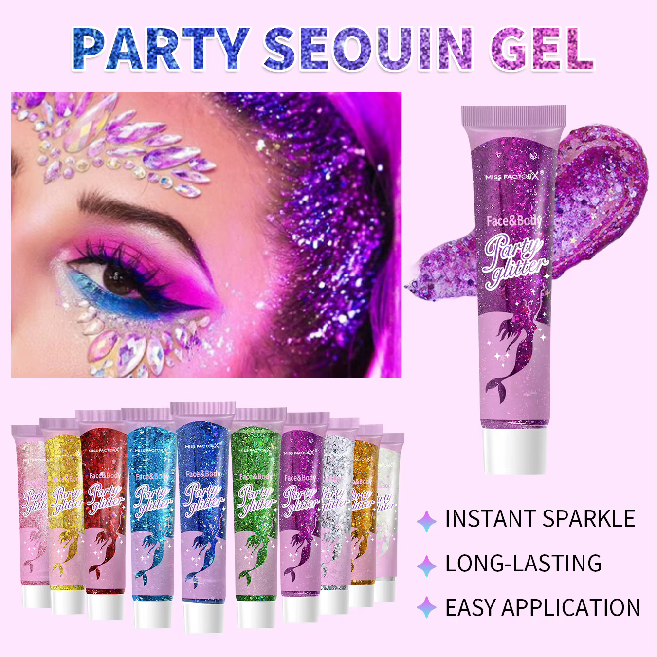 Gel à paillettes pour le corps, 10 pièces, cosmétiques à paillettes pour le visage de carnaval adaptés aux femmes, paillettes pour cheveux épais et brillants, accessoires de carnaval pour