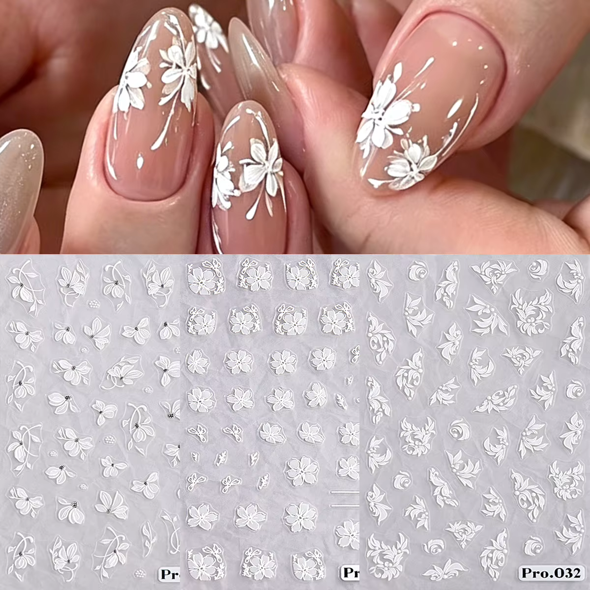 Autocollants pour ongles à fleurs blanches