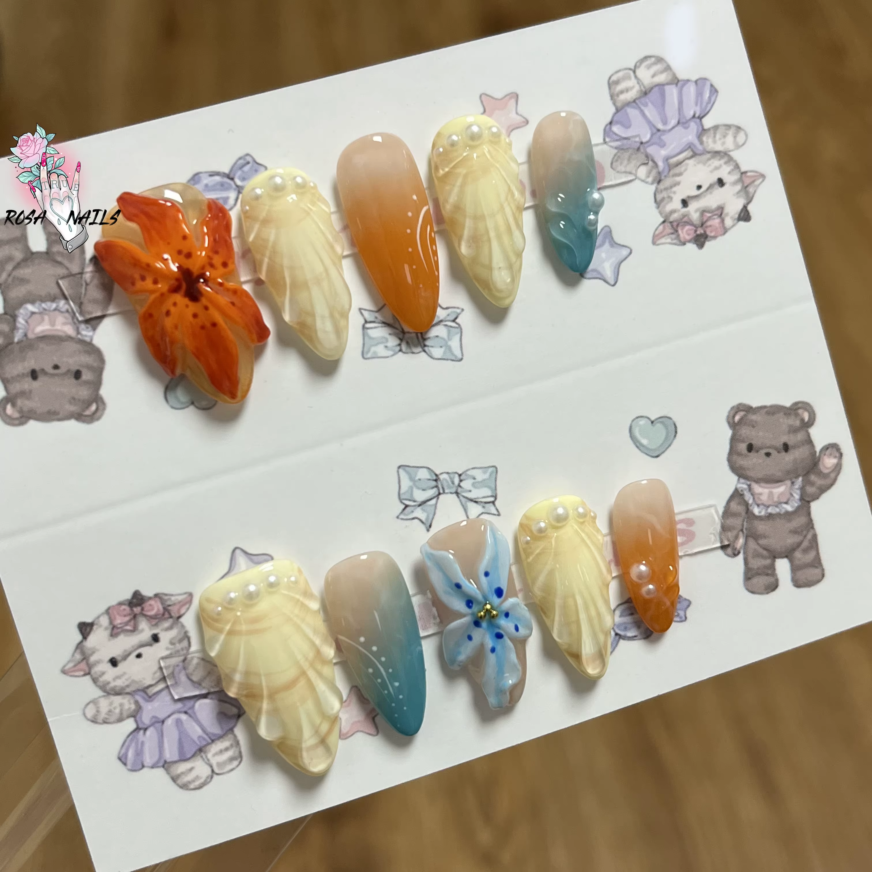3D vacances ongles fleurs coquille Nail Art pointe
