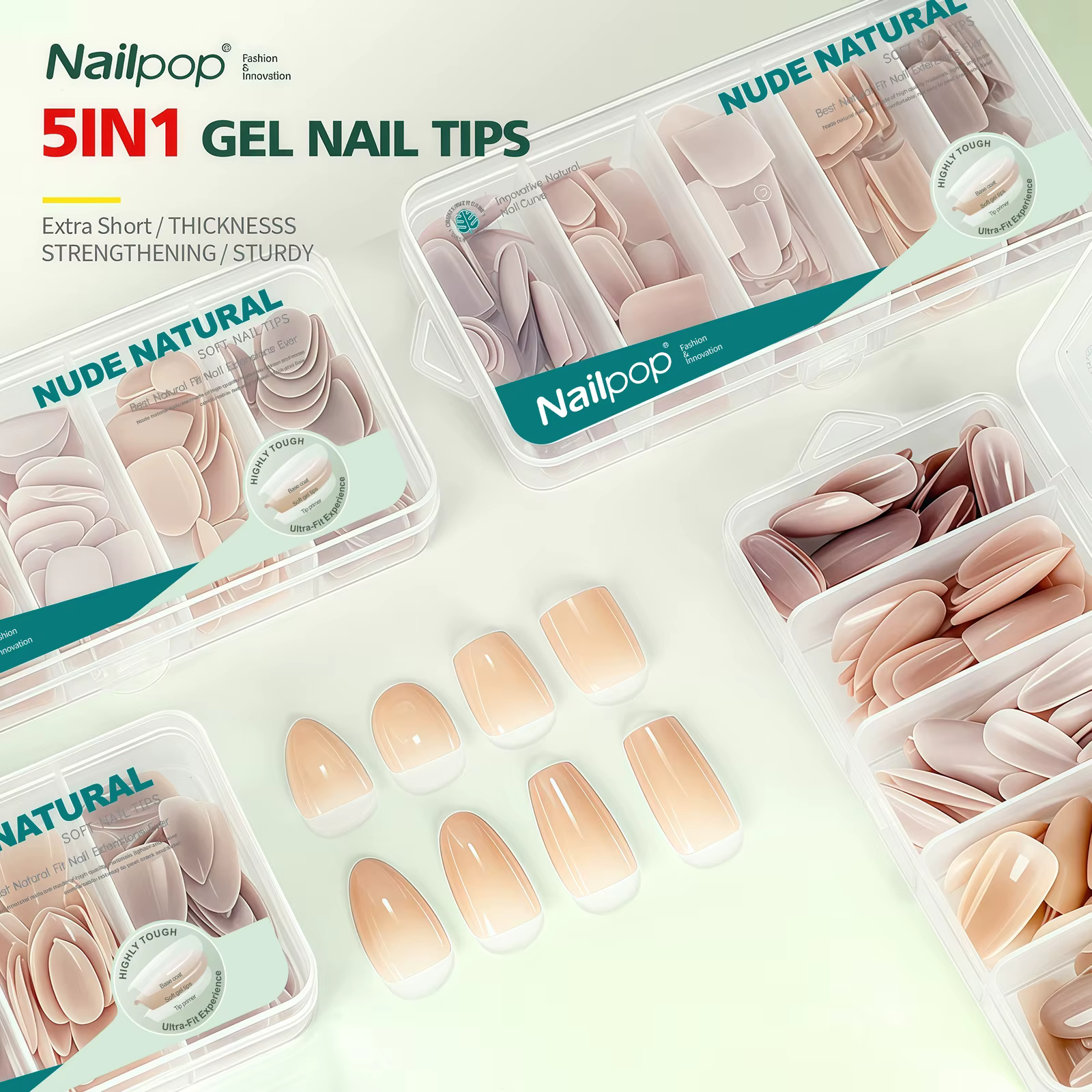 Nailpop Ultra Fit presse sur ongles Extra court/moyen naturel avec couleur de Base forte adhérence nu pré-forme doux Gel