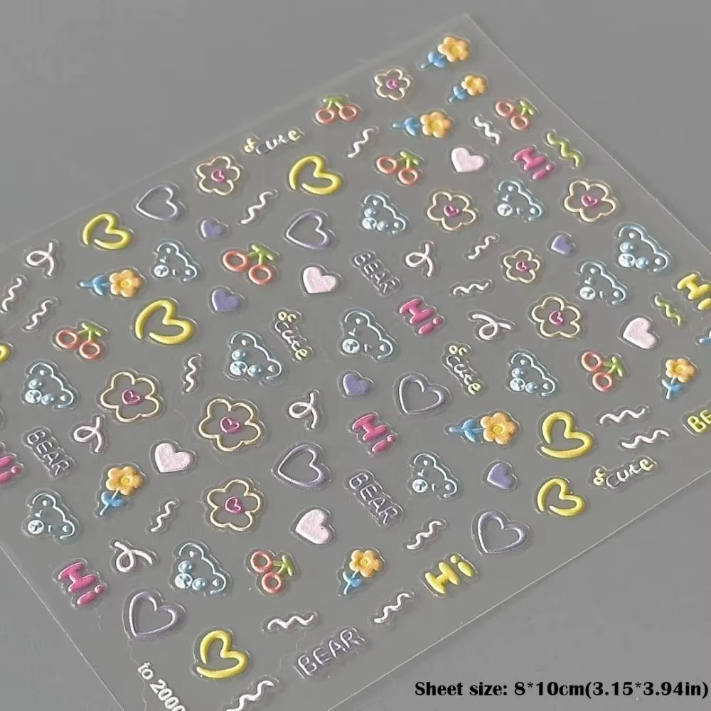 2025 mignon autocollant pour ongles doux en relief