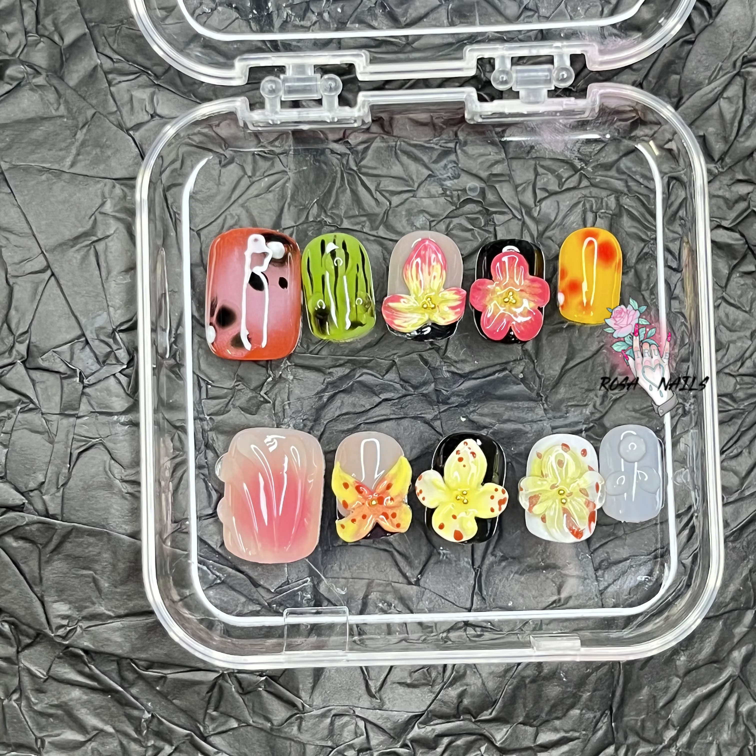 Fleurs 3D Nail Art tendance presse sur ongles peint à la main rose Gel gelée printemps été fleur y2k