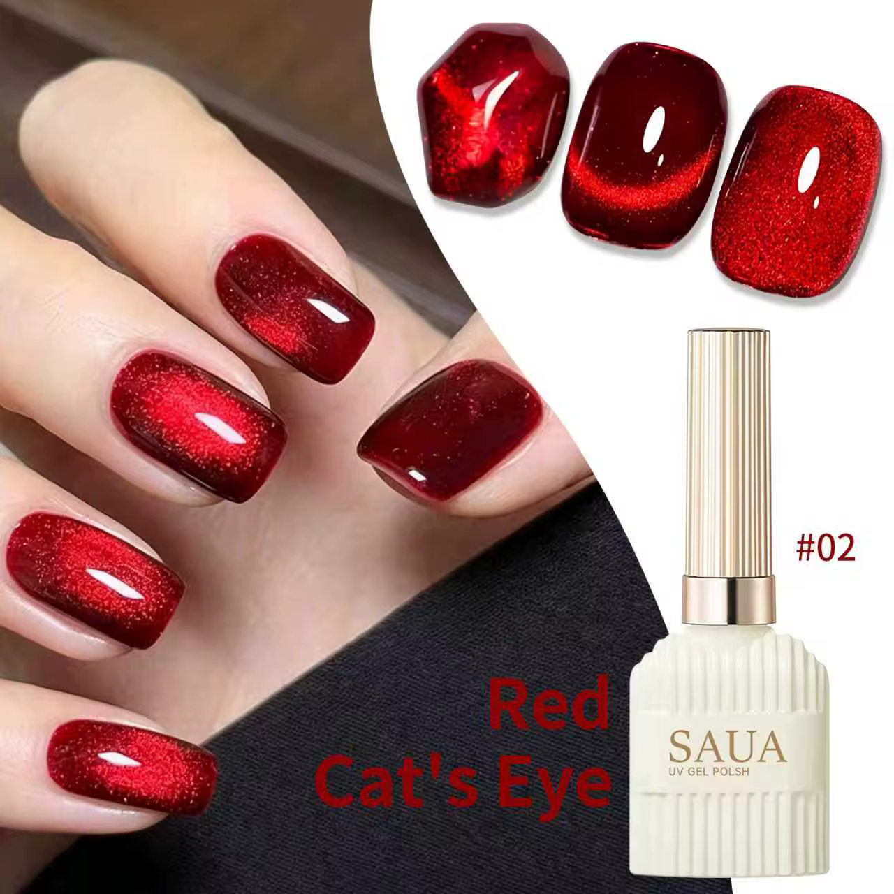 Gel magnétique pour ongles effet œil de chat rouge rubis super brillant 15 ml, gel magnétique pour ongles effet œil de chat en cristal, gel pour ongles durable et amovible, couleurs très vendues toute