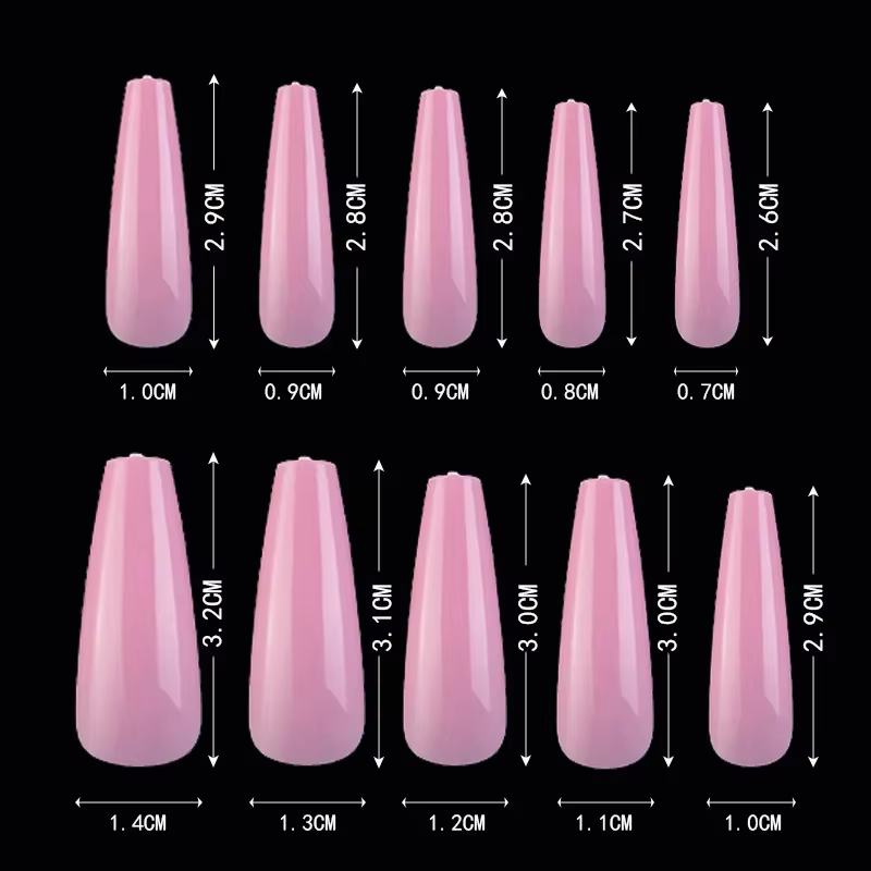 100 pièces faux ongles portable couverture complète couleur unie pointu longue ballerine bleu rose