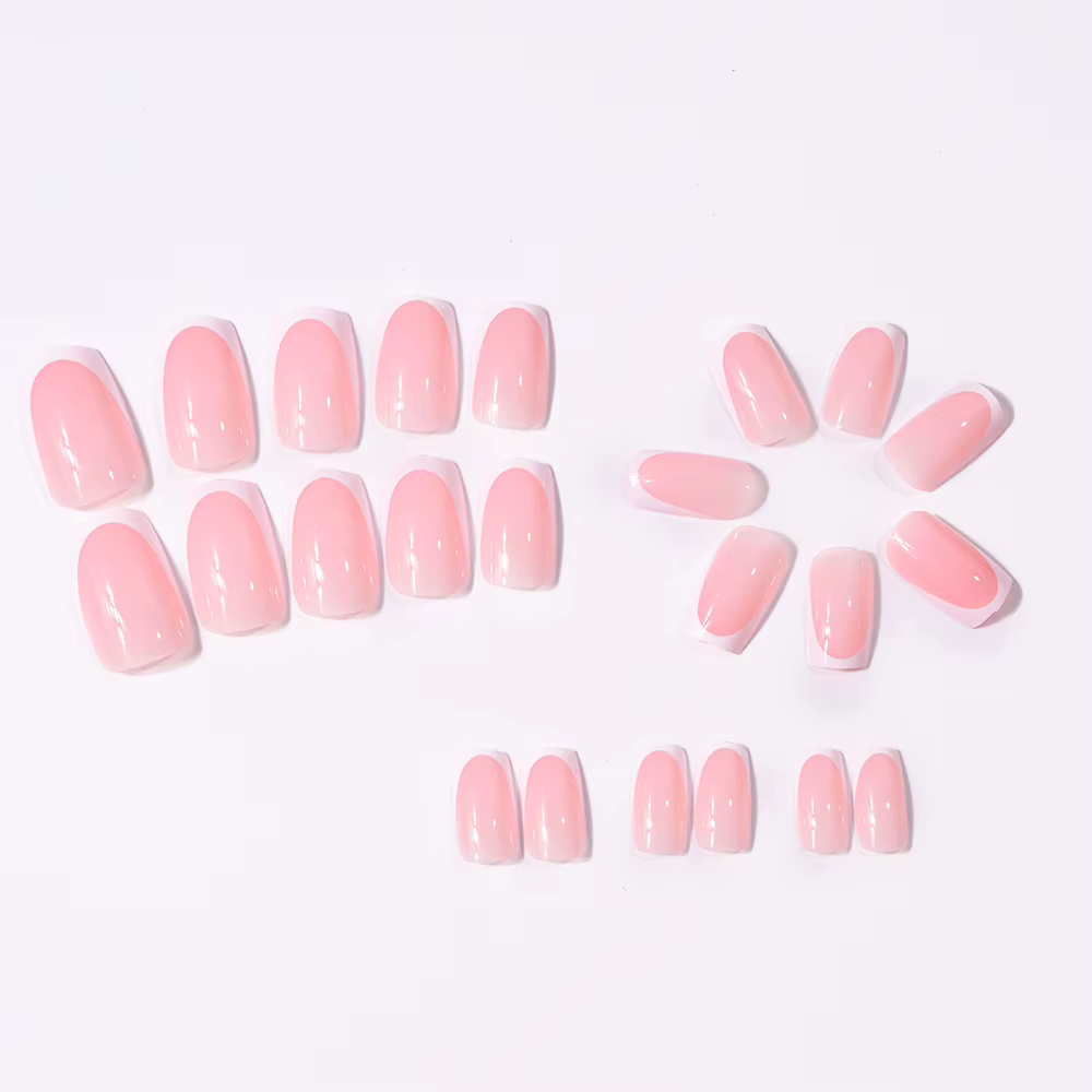 48 pièces/ensemble Faux ongles à presser roses nude et blancs