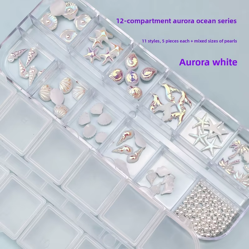 Kit de Nail Art Série Océan 2026 : Strass en Résine Effet Coquille d'Aurora et Queue de Sirène pour Décorations DIY à