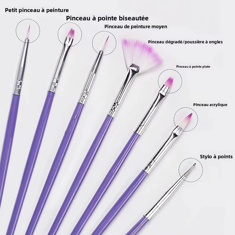 Ensemble de pinceaux pour Nail Art à manche violet
