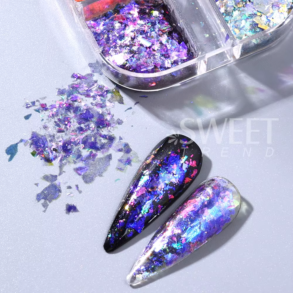 SWEET TREND - 6 compartiments de paillettes irisées opales pour ongles