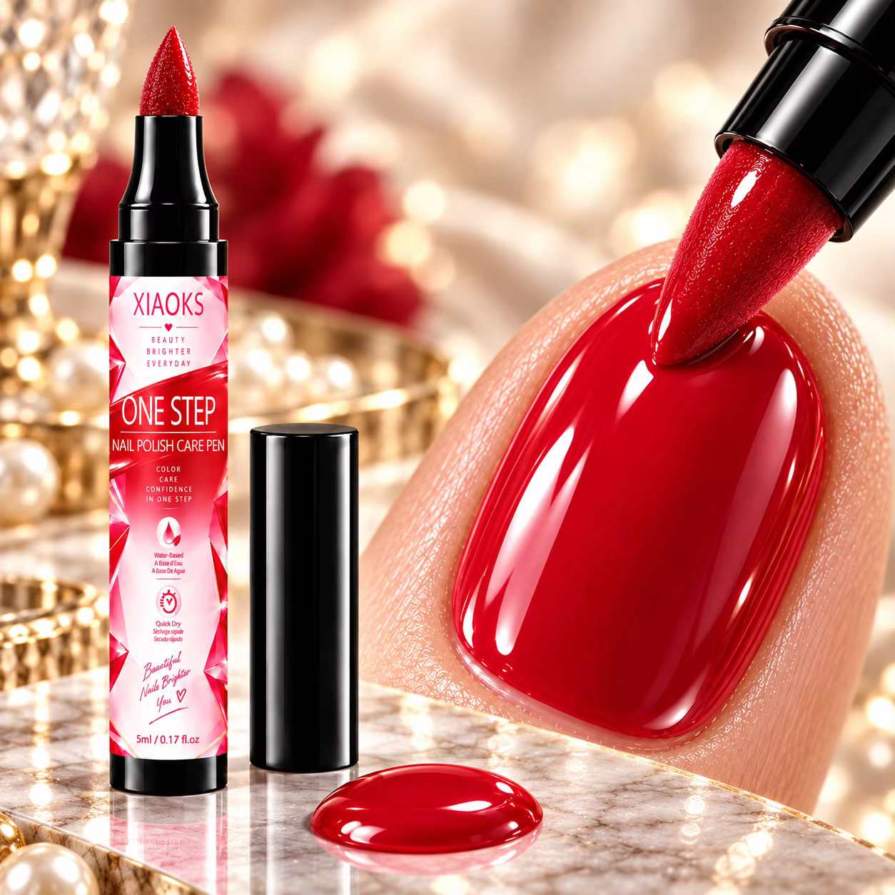 Stylo pour nail art Xiaoks Ruby, pas besoin de cuisson, séchage rapide, formation d'un film protecteur instantanée sans attente, résistance efficace aux rayures et à l'usure, forte pigmentation et app