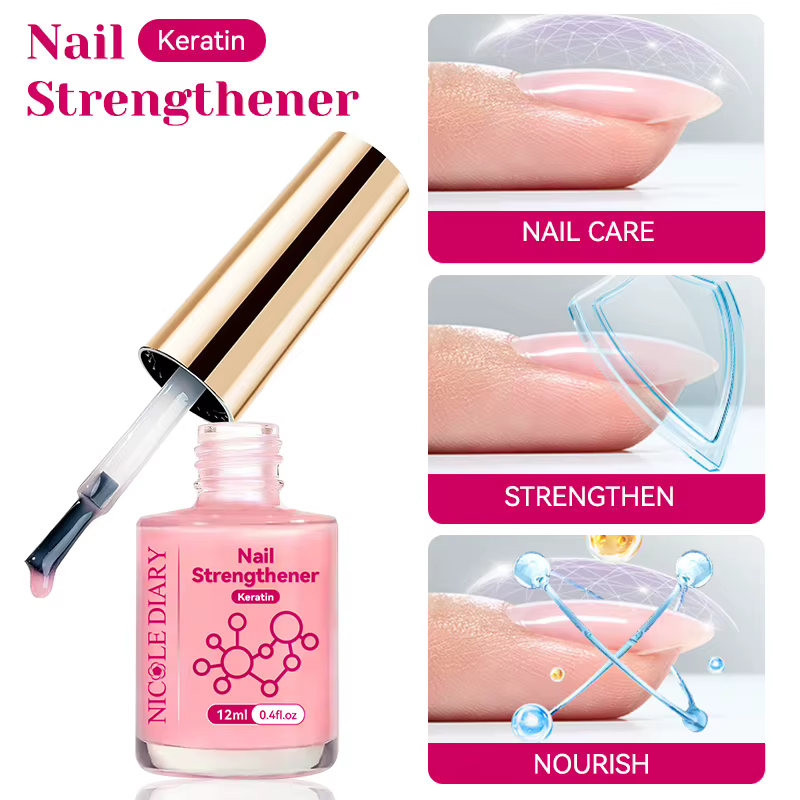 NICOLE DIARY 12ml Vernis à ongles rose fortifiant naturel transparent pour une brillance améliorée