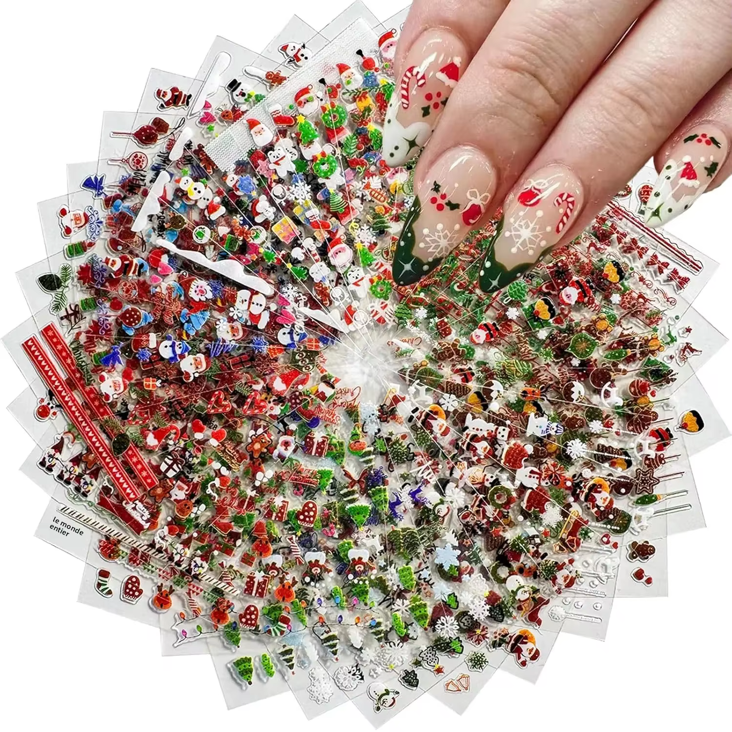30 autocollants pour ongles de Noël auto-adhésifs – Motifs sélectionnés de flocons de neige