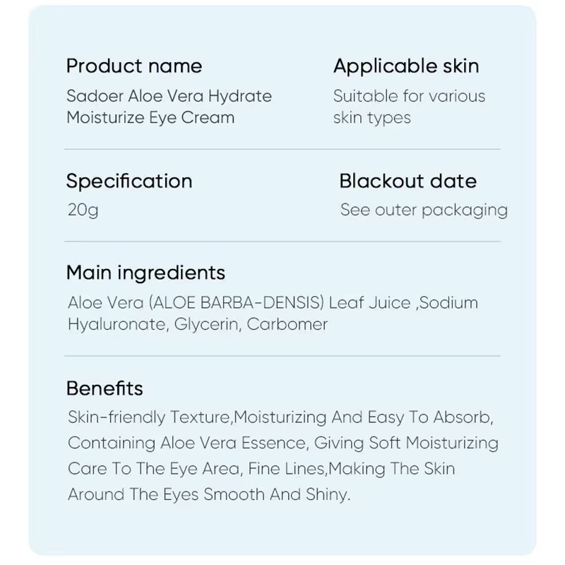 SAODER Aloe Vera crème pour les yeux Anti cernes sacs pour les yeux hydratant raffermissant lisse Contour des yeux beauté santé soins de la peau cosmétiques
