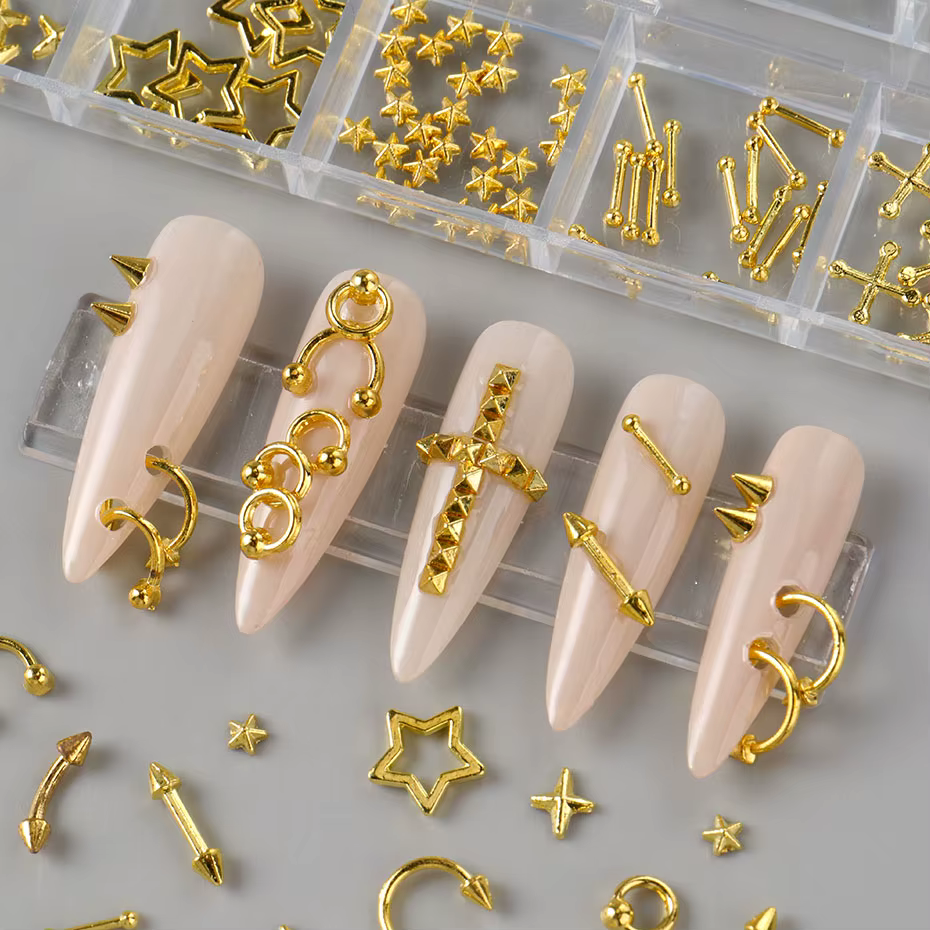 Breloques pour ongles en alliage Punk doré argenté Y2K